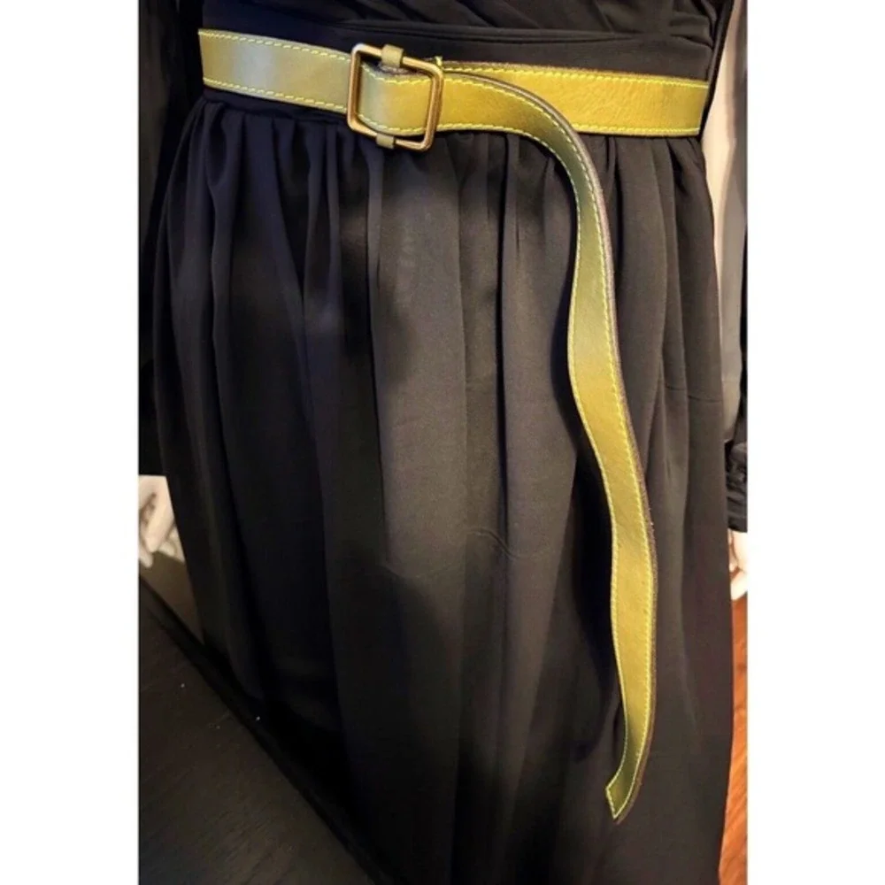 J.Crew Green Italian Leather Skinny Belt Gold Buckle‎ Preppy Chic Academia 47-67